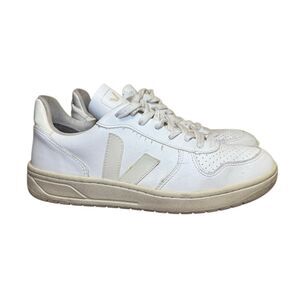 Veja V-90 Low Top Sneakers Leather White Gravel Women’s Size 8